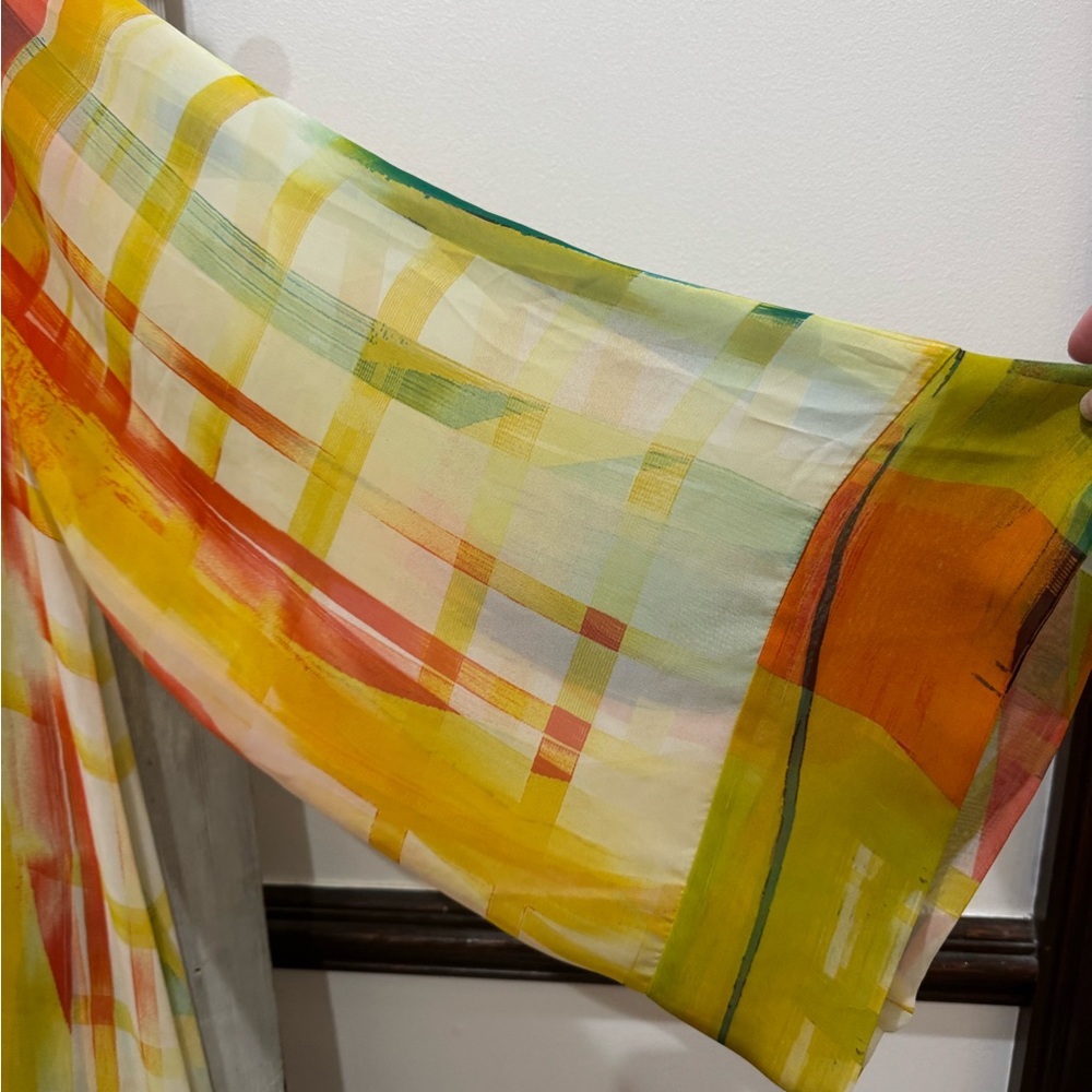 Lightweight Abstract Print Long Kimono Robe - Yellow Multi - Picture 3 of 7